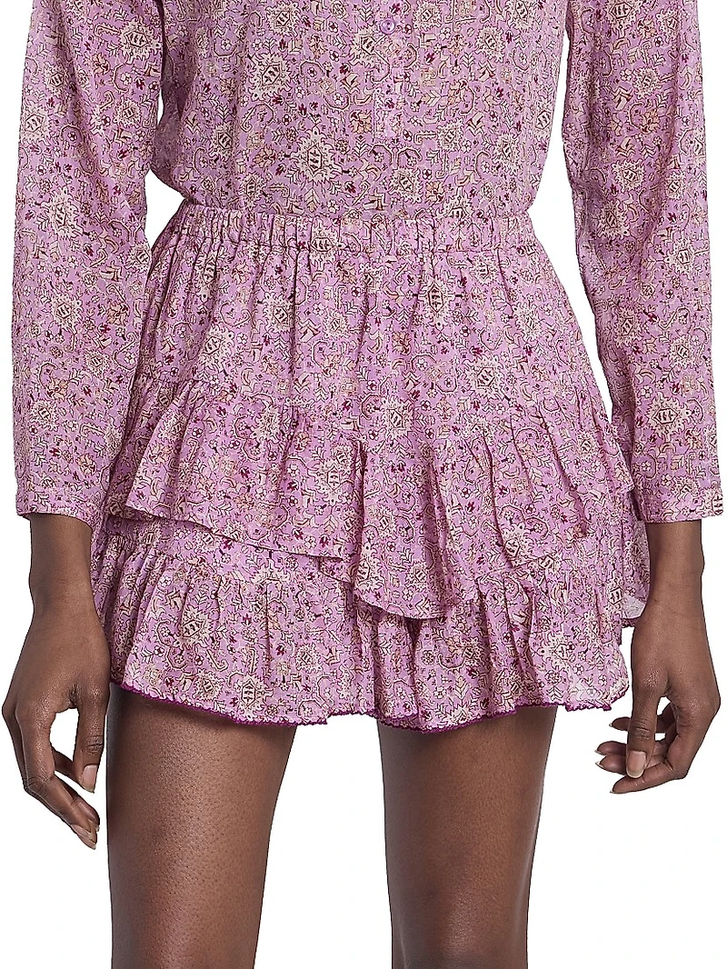 Jocadia Printed-Cotton Tiered Miniskort