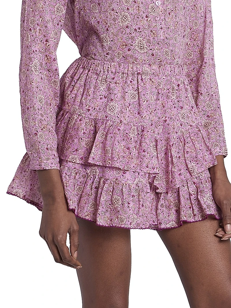 Jocadia Printed-Cotton Tiered Miniskort