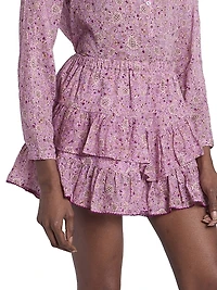 Jocadia Printed-Cotton Tiered Miniskort