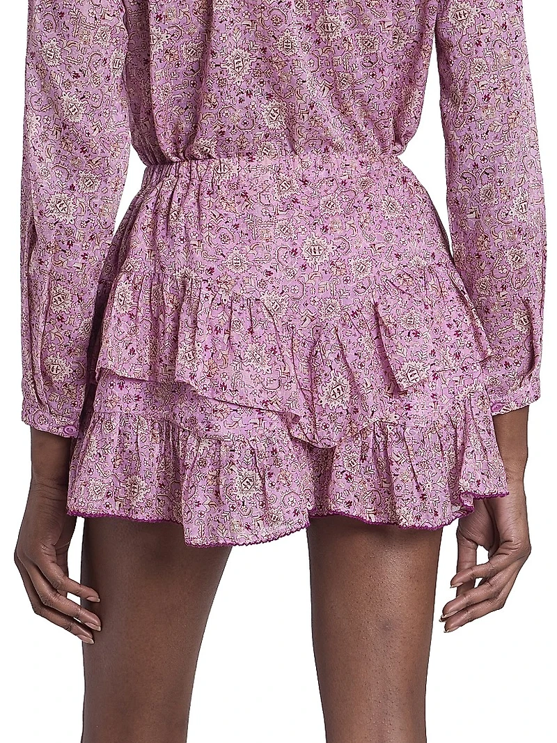 Jocadia Printed-Cotton Tiered Miniskort