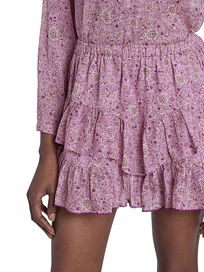 Jocadia Printed-Cotton Tiered Miniskort