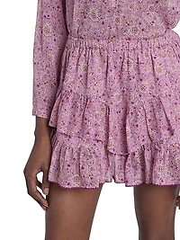 Jocadia Printed-Cotton Tiered Miniskort