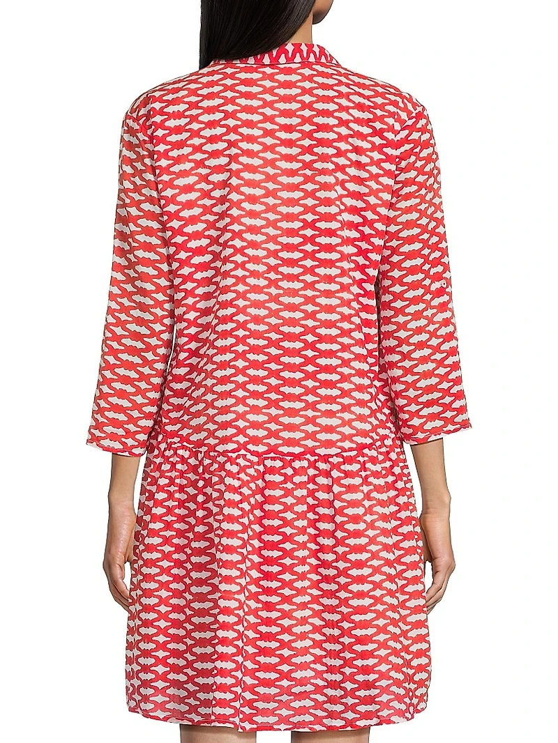 Deauville Printed Cotton Mini-Shirtdress