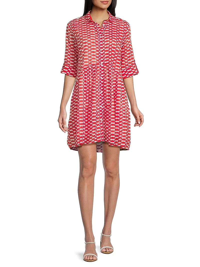 Deauville Printed Cotton Mini-Shirtdress