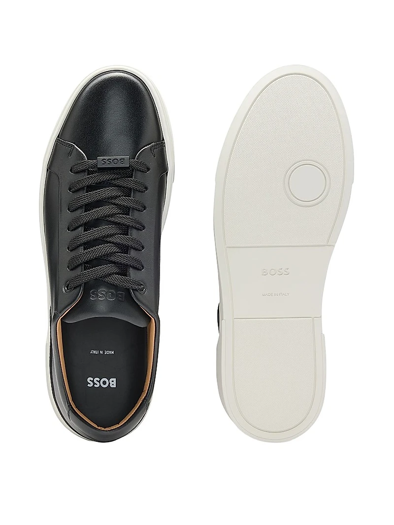 Leather Low-Top Trainers with Branded Lace Loop