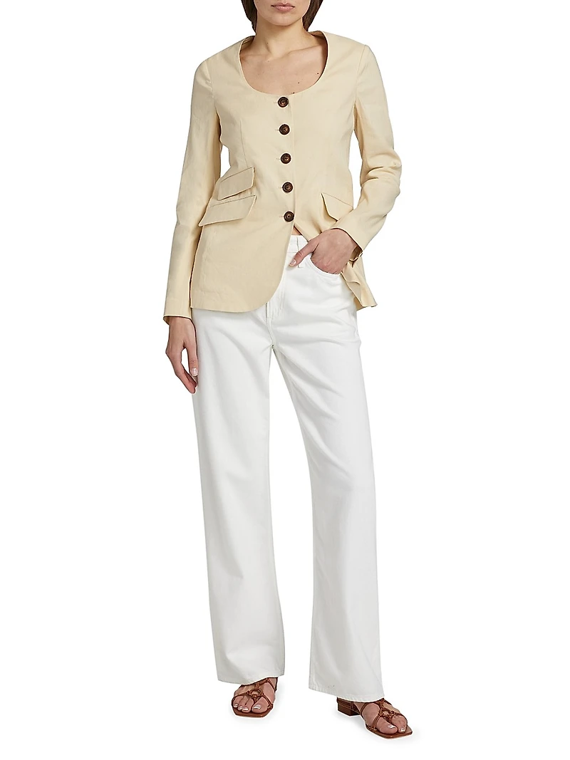 Roslyn Collarless Linen-Blend Blazer