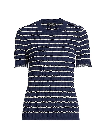 Chiara Stripes Short-Sleeve Crewneck Sweater