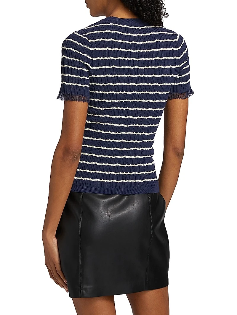 Chiara Stripes Short-Sleeve Crewneck Sweater