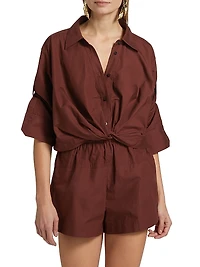 Leo Twist Cotton Button-Front Top