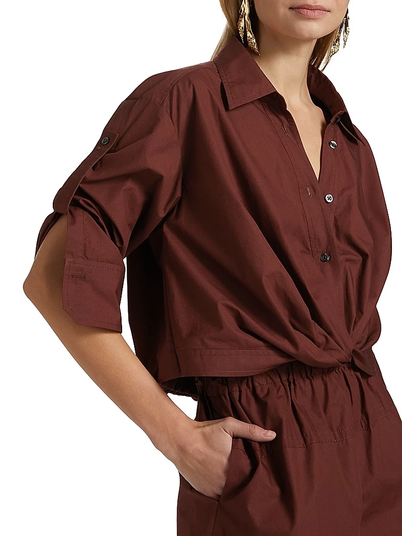 Leo Twist Cotton Button-Front Top
