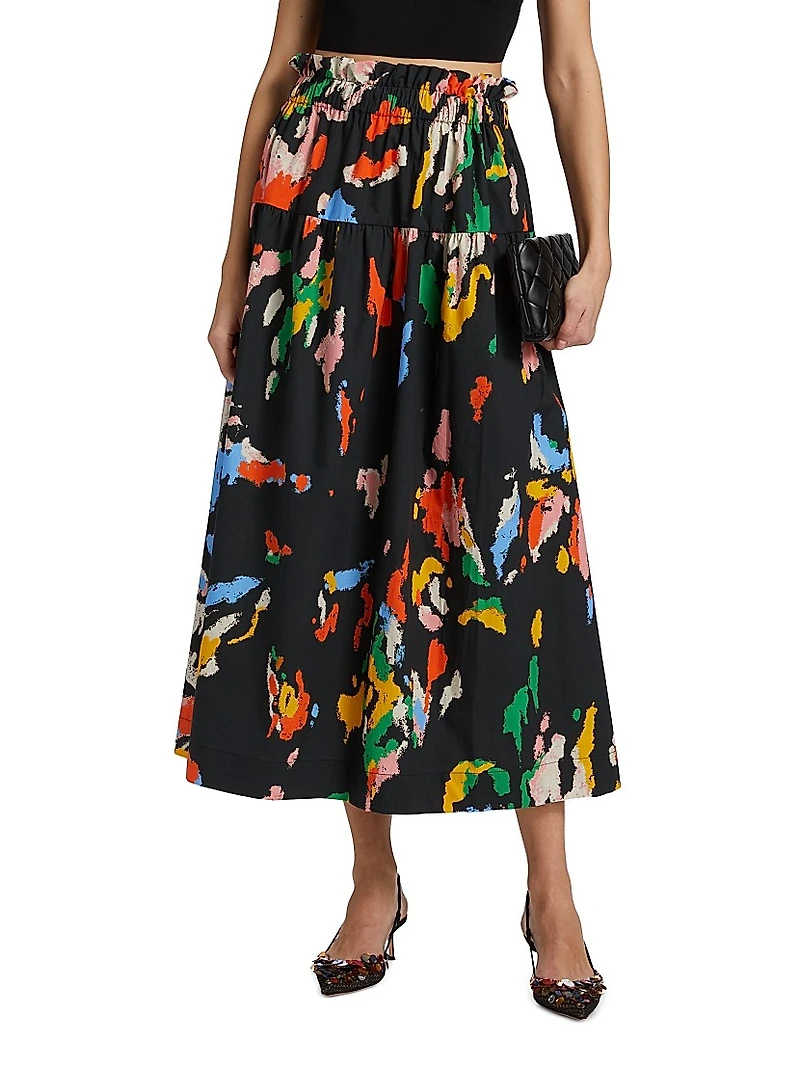 Jayden Printed Cotton Midi-Skirt