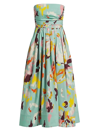 Tate Printed Strapless Midi-Dress