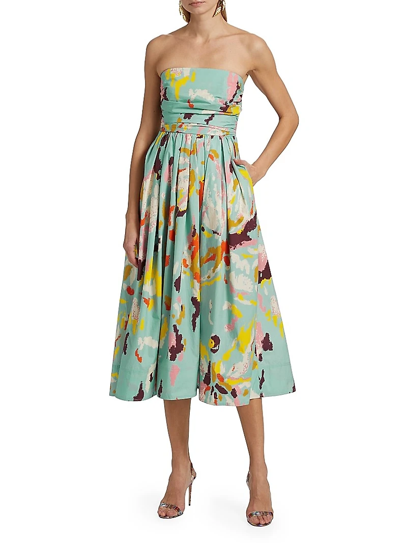 Tate Printed Strapless Midi-Dress