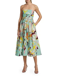 Tate Printed Strapless Midi-Dress