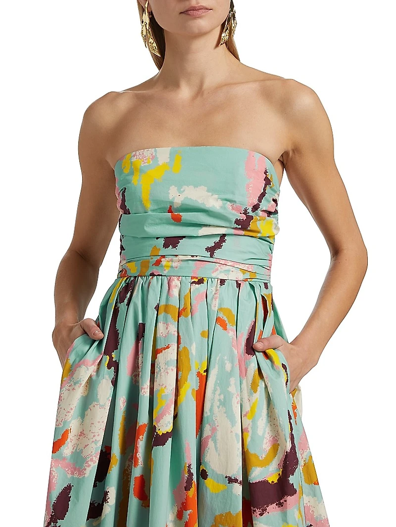 Tate Printed Strapless Midi-Dress