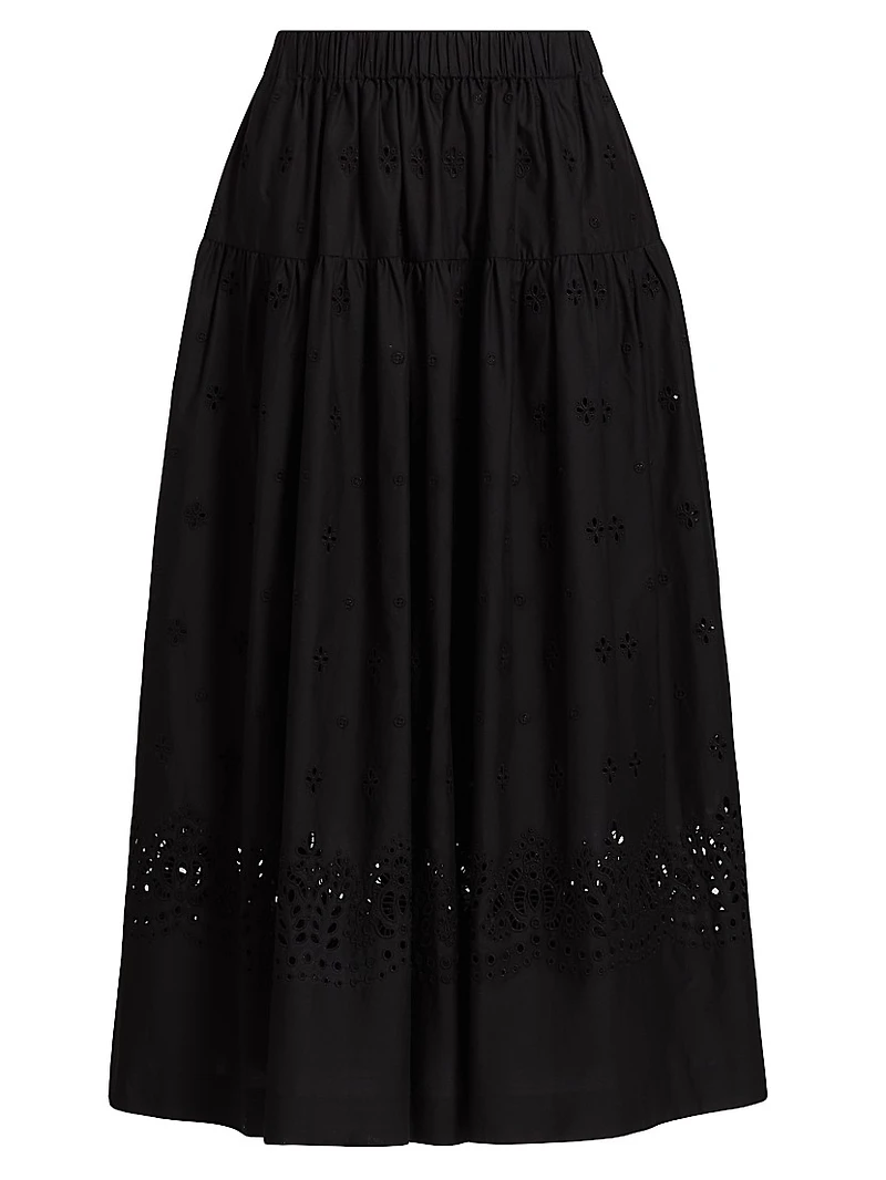 Jay Embroidered Cotton Midi-Skirt
