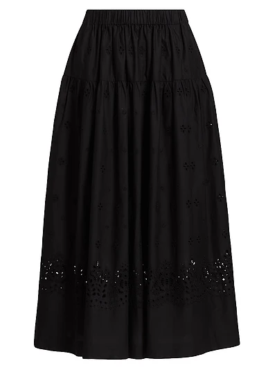 Jay Embroidered Cotton Midi-Skirt