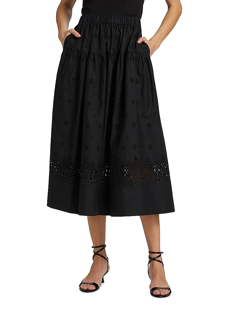 Jay Embroidered Cotton Midi-Skirt