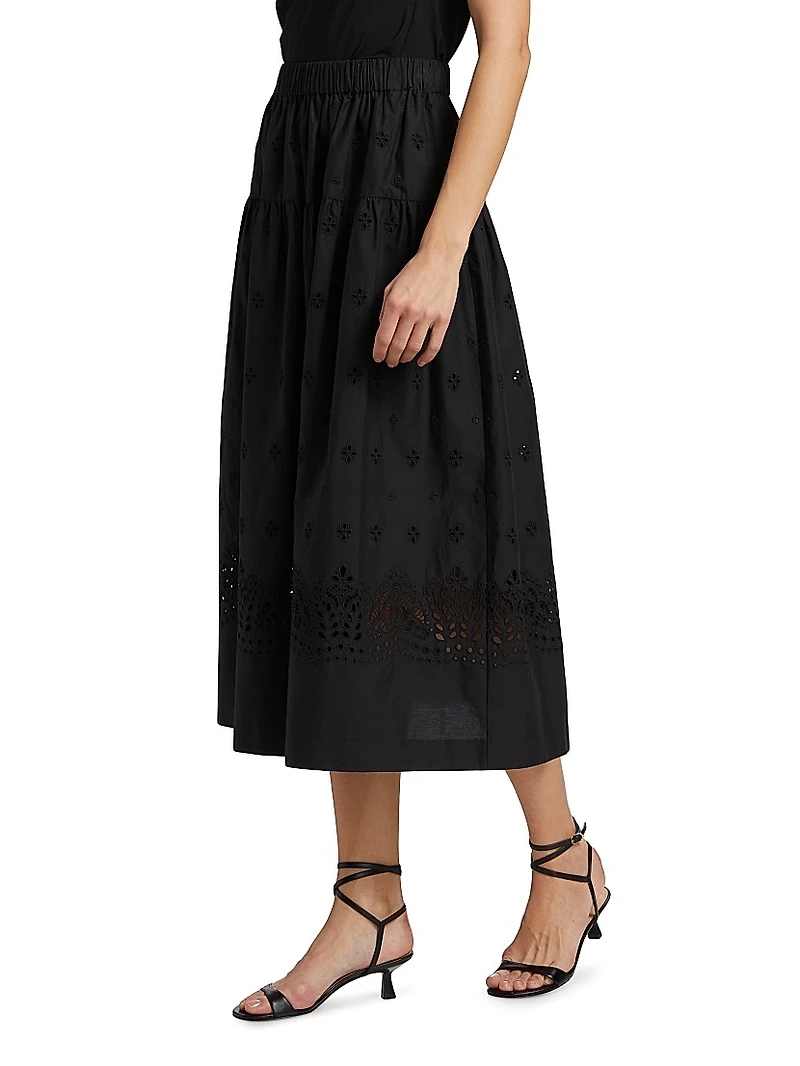 Jay Embroidered Cotton Midi-Skirt