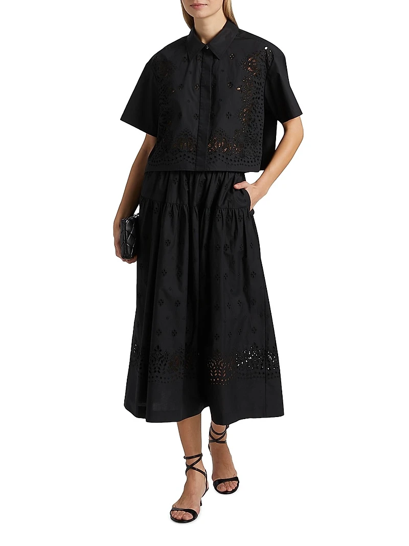 Jay Embroidered Cotton Midi-Skirt