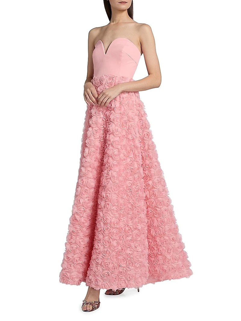 Bell Mesh Rose Appliqué Gown