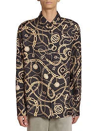 Chain-Print Silk Button-Front Shirt
