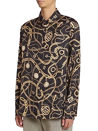 Chain-Print Silk Button-Front Shirt