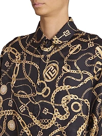 Chain-Print Silk Button-Front Shirt