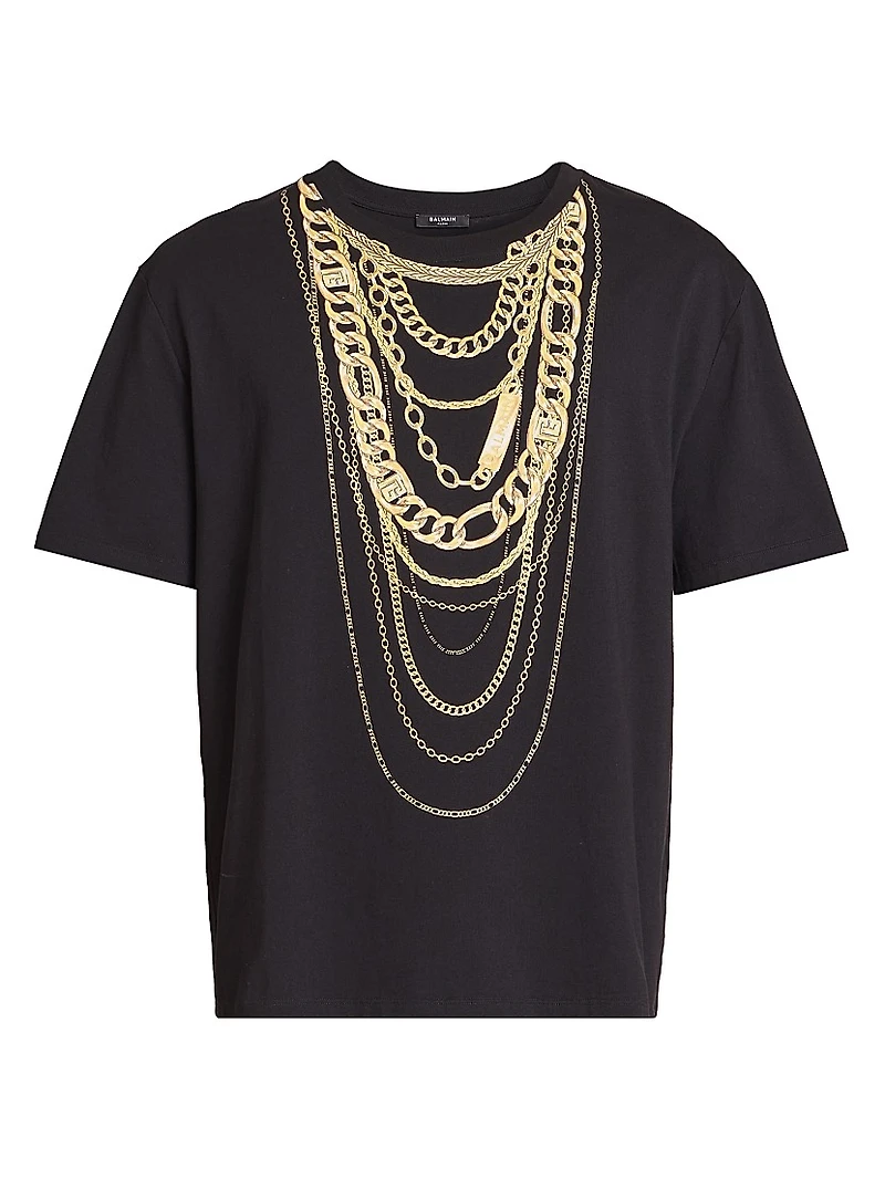 Trompe L'œil Chains-Print Cotton T-Shirt