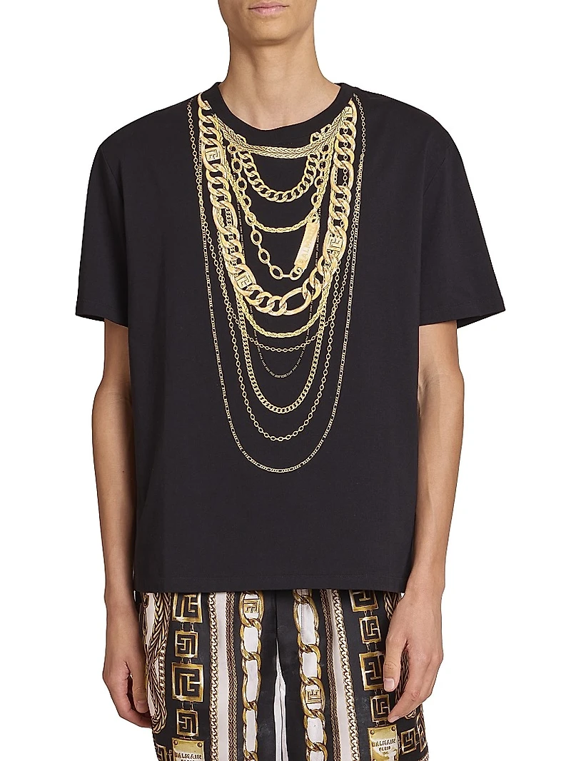 Trompe L'œil Chains-Print Cotton T-Shirt