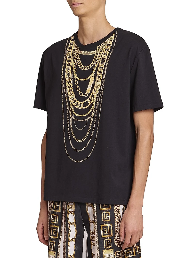 Trompe L'œil Chains-Print Cotton T-Shirt