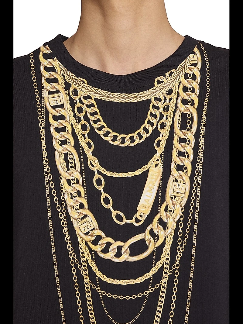 Trompe L'œil Chains-Print Cotton T-Shirt