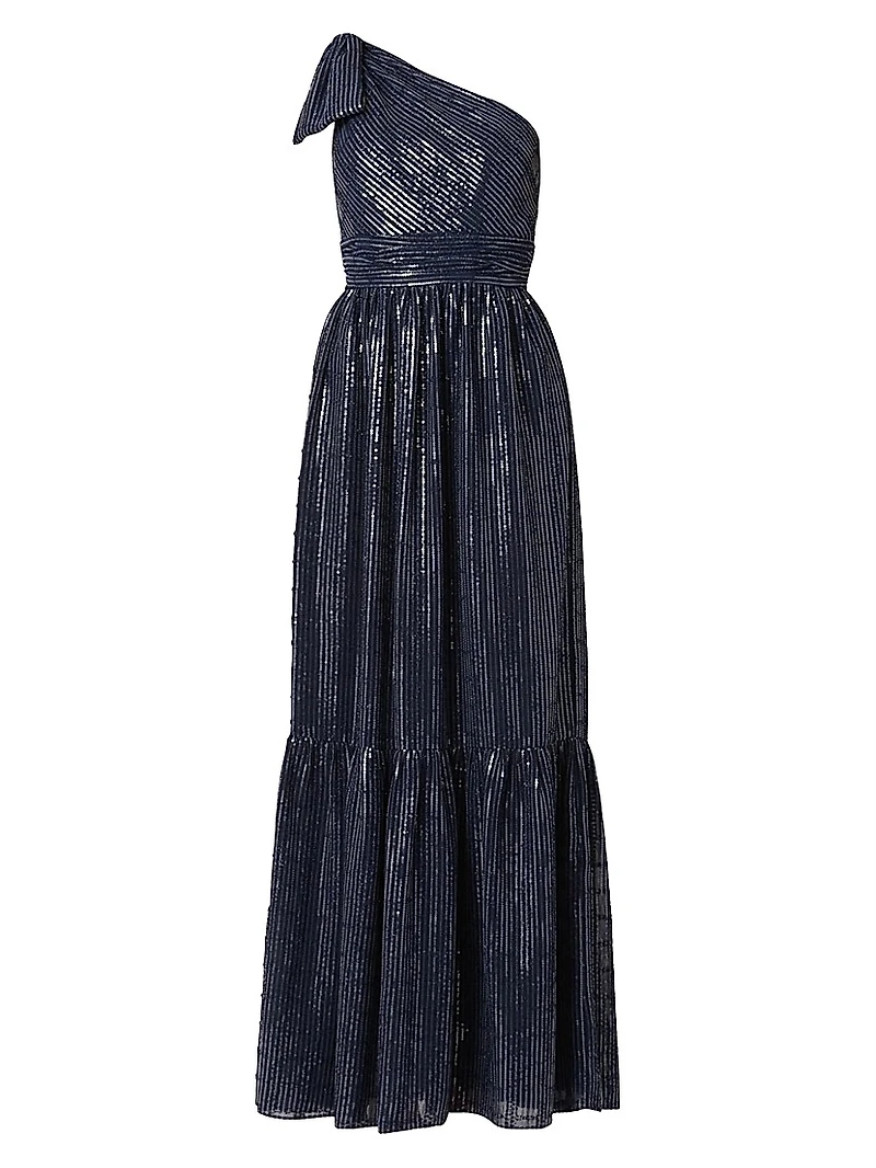 Indigo Sequined One-Shoulder Gown