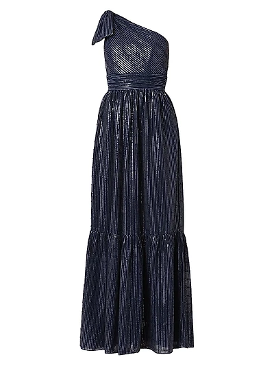 Indigo Sequined One-Shoulder Gown