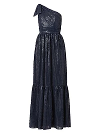 Indigo Sequined One-Shoulder Gown