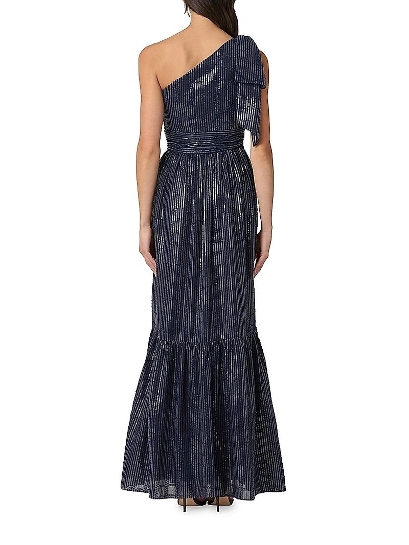 Indigo Sequined One-Shoulder Gown