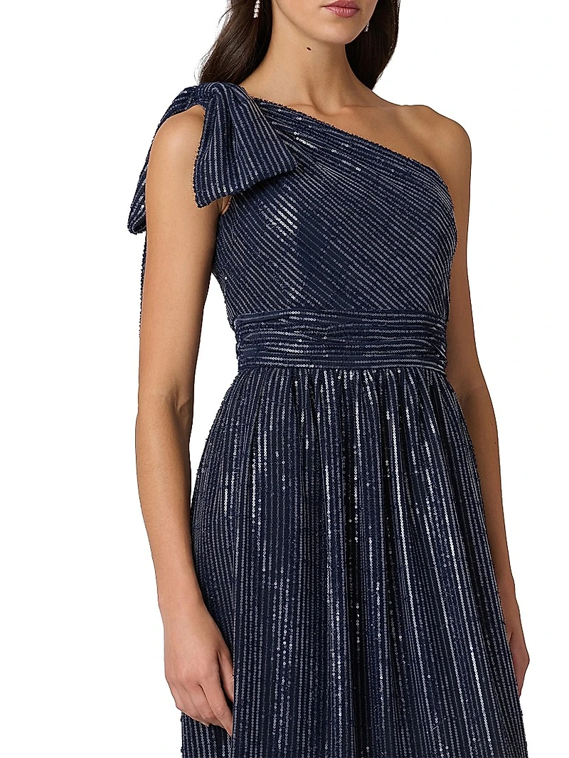 Indigo Sequined One-Shoulder Gown