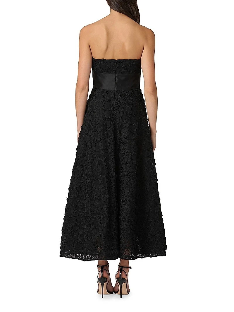 India Lace Strapless Tea-Length Dress