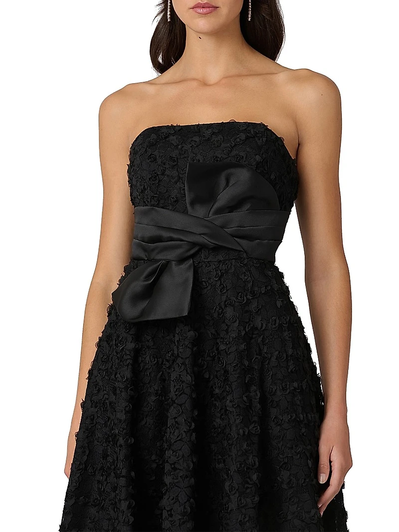 India Lace Strapless Tea-Length Dress