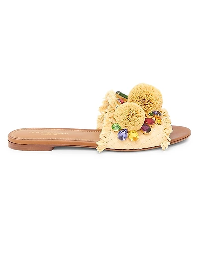 Flower-Detailed Raffia Sandals