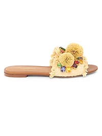 Flower-Detailed Raffia Sandals