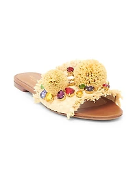 Flower-Detailed Raffia Sandals