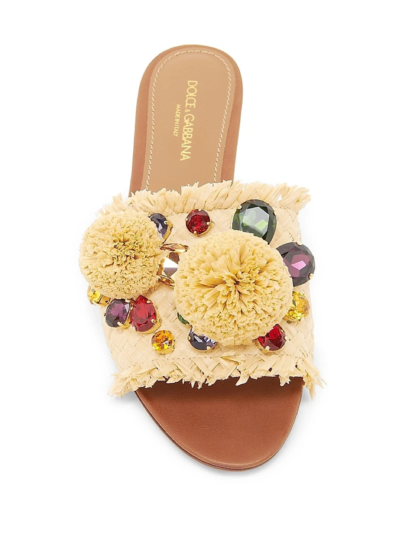 Flower-Detailed Raffia Sandals