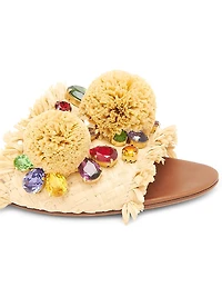 Flower-Detailed Raffia Sandals