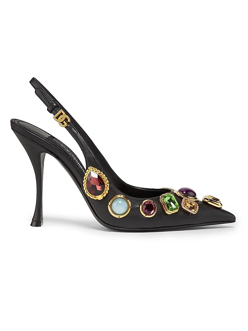 Crystal-Embellished Leather Slingback Pumps