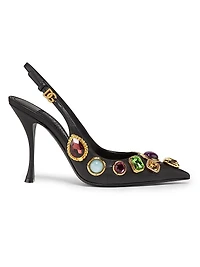 Crystal-Embellished Leather Slingback Pumps