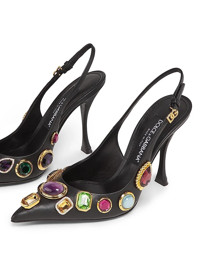 Crystal-Embellished Leather Slingback Pumps