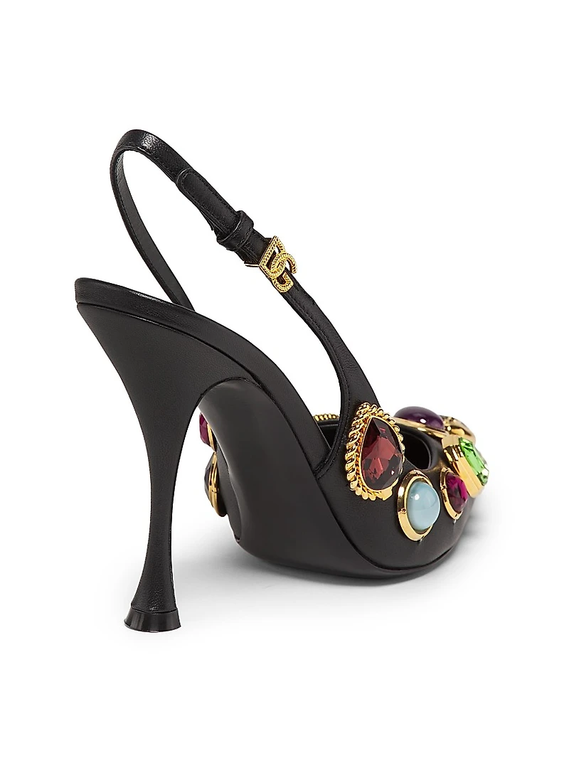 Crystal-Embellished Leather Slingback Pumps