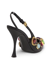 Crystal-Embellished Leather Slingback Pumps