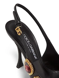 Crystal-Embellished Leather Slingback Pumps